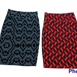 Bundle of 2 Lularoe Cassie Pencil Red& blue  Skirts size small